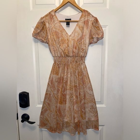 Kate & Lily Dress Short Sleeve Sheer Paisley over Cream Lining Size 4P - Picture 1 of 12